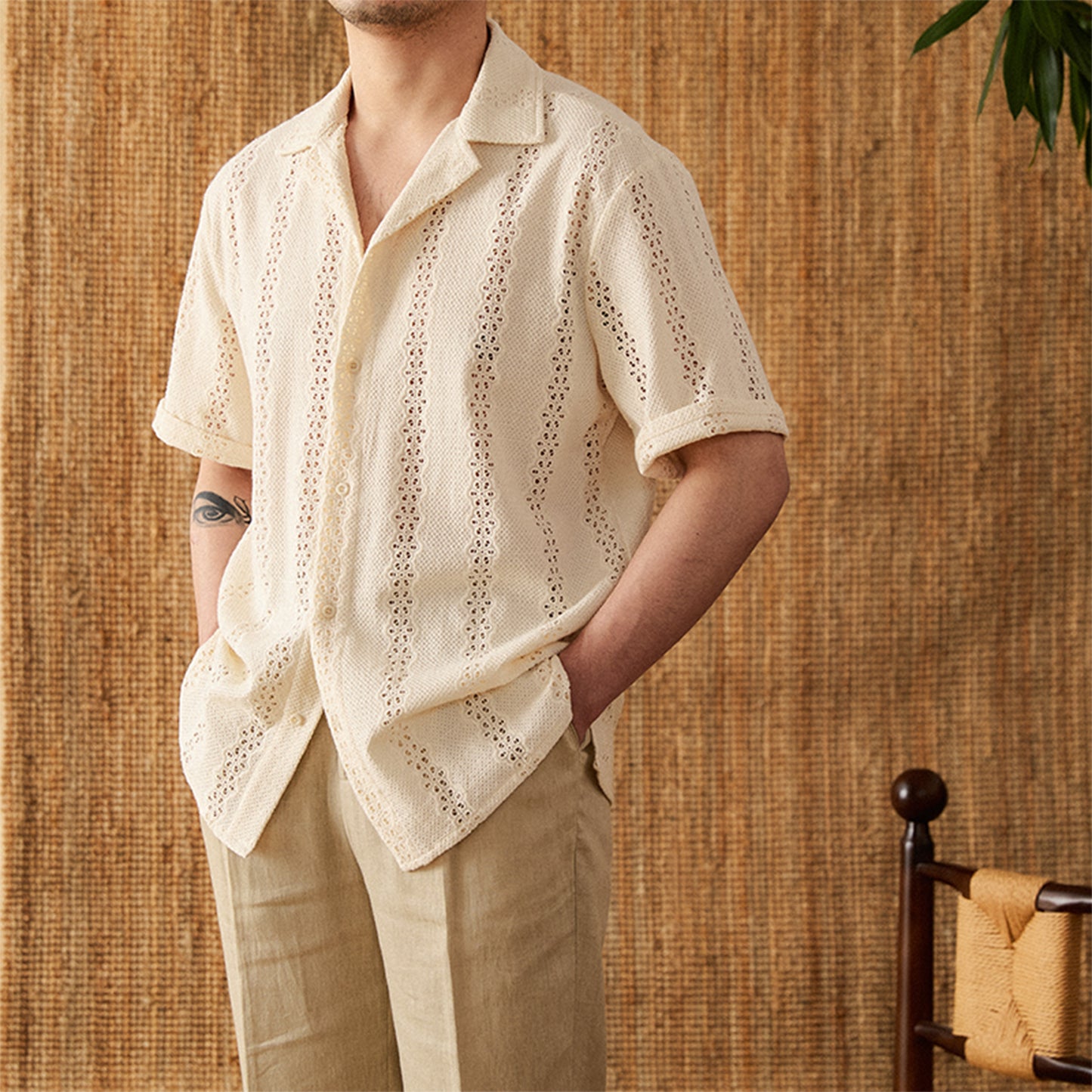 Sommerliches Cuban-Collar Kurzarm-Hemd