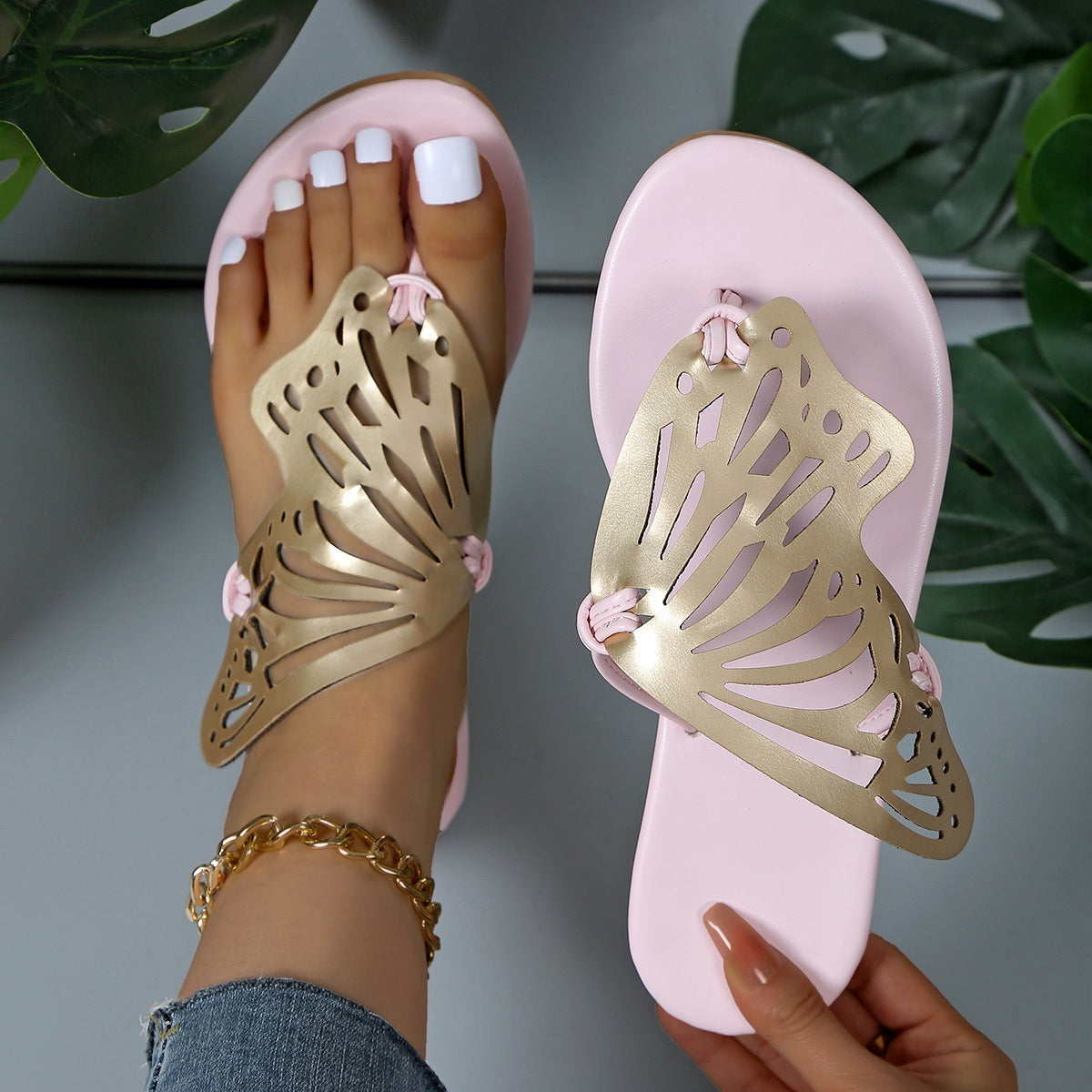 Sommerliche Schmetterling-Flip-Flops Neue flache Slides für Frauen