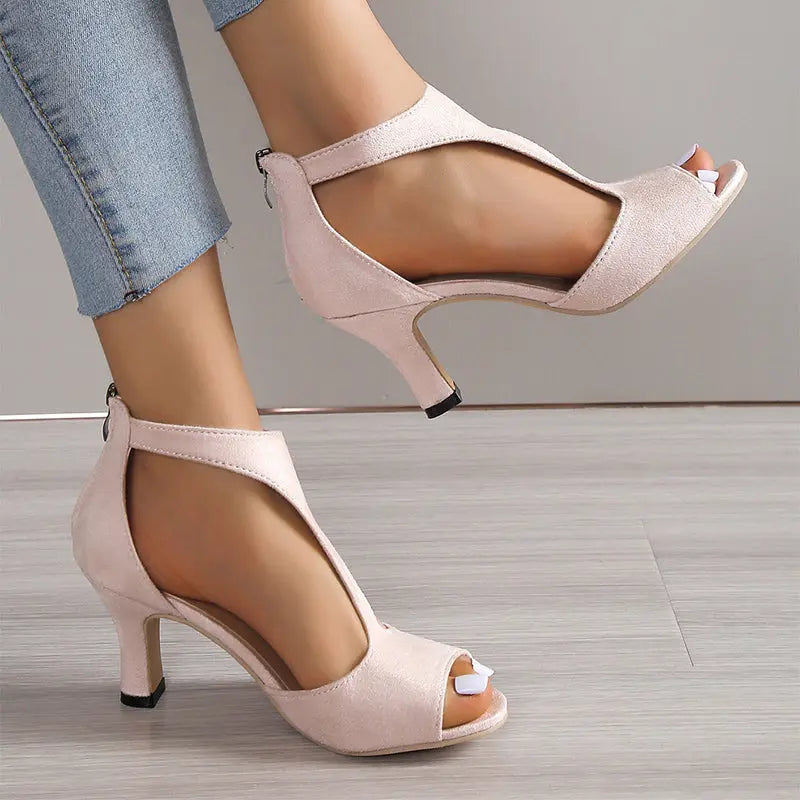 Hohe Absatz Peep Toe Sandalen Damen, mit Rückenreißverschluss, Sommer Outdoor Schuhe"