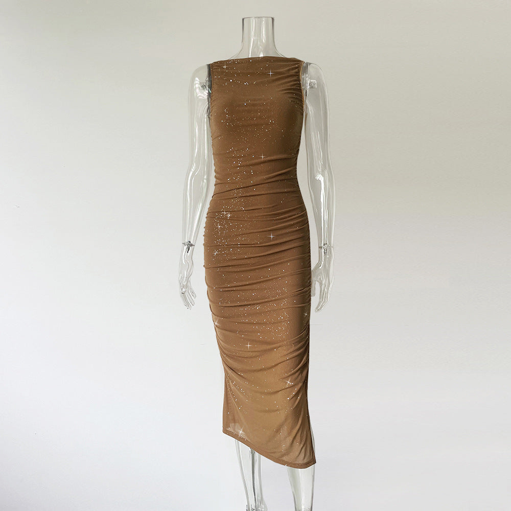 Enges Plissiertes Partykleid mit Seitenschlitz für Damen