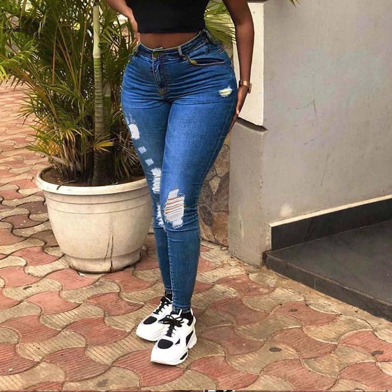 Damenmode Lässige Zerrissene Jeans