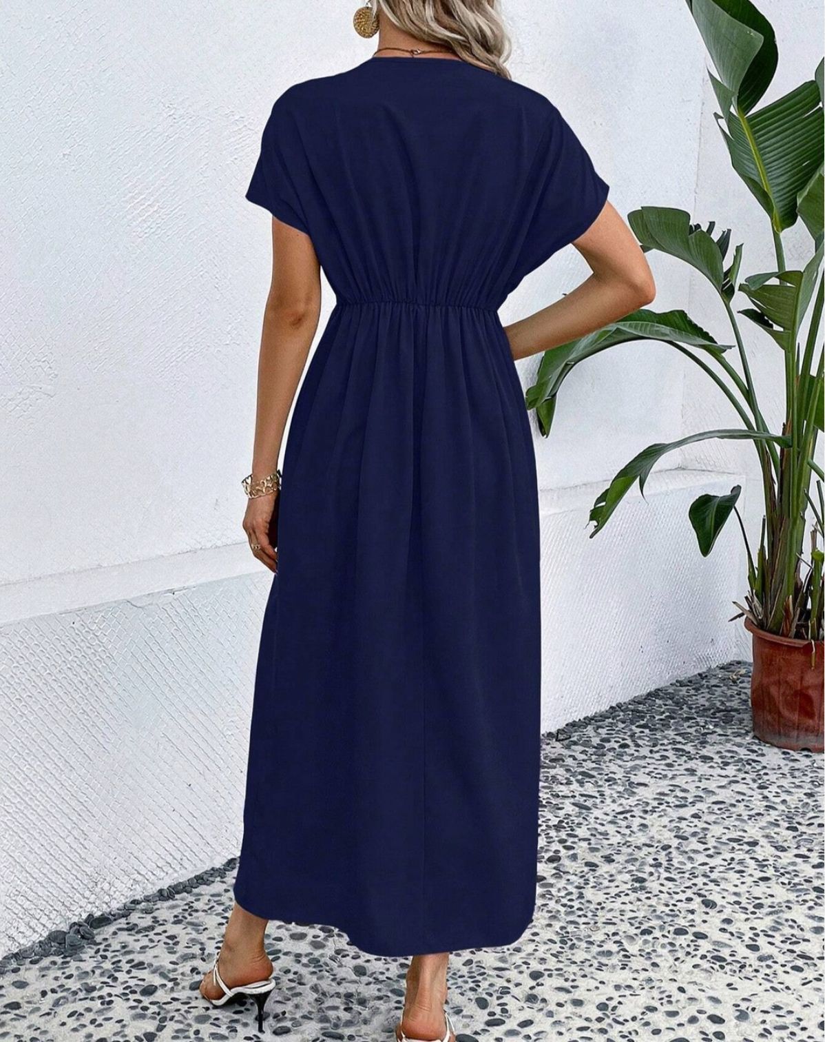 Uni-Farbe V-Ausschnitt Kleid