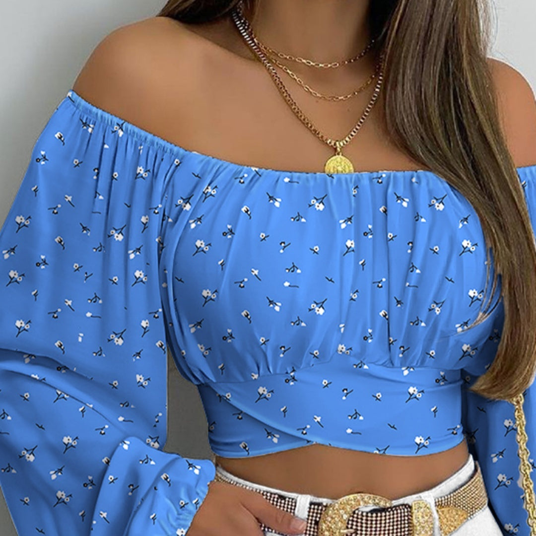 Neues Damen Schulterfreies Bedrucktes Top
