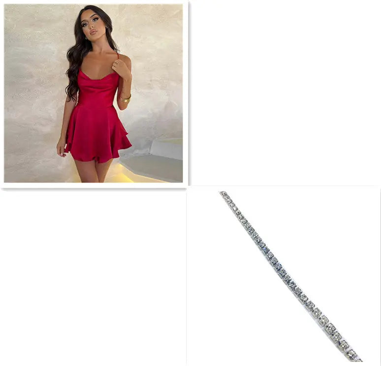 Sommer Neues Elegantes Schlankes Satin-Rückenloses Schnürungs-A-Linien-Kleid