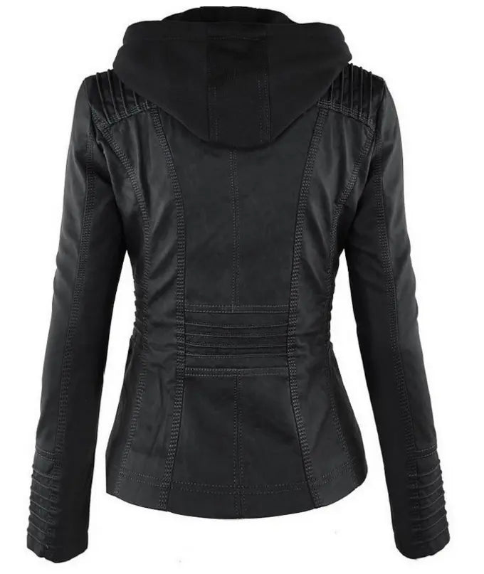 Abnehmbare Solide Lederjacke mit Revers