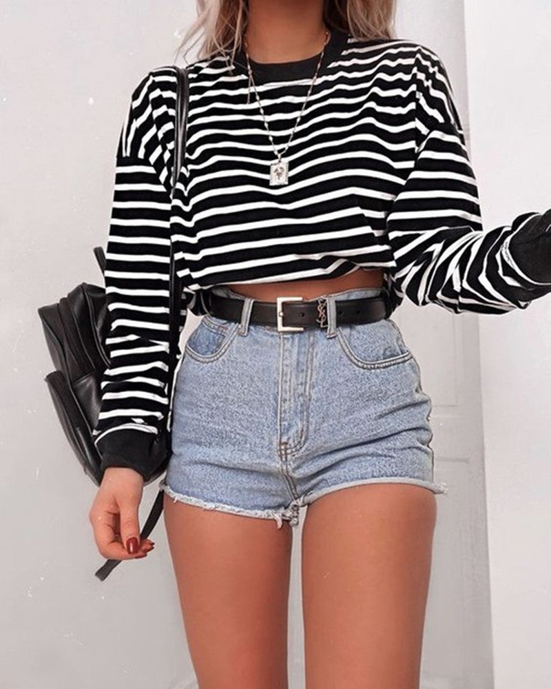 Damen Langarm-Crop-Top-Shirts