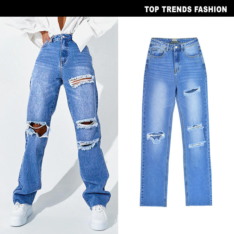 Damen-Hose mit geradem Bein aus Baumwoll-Denimstoff