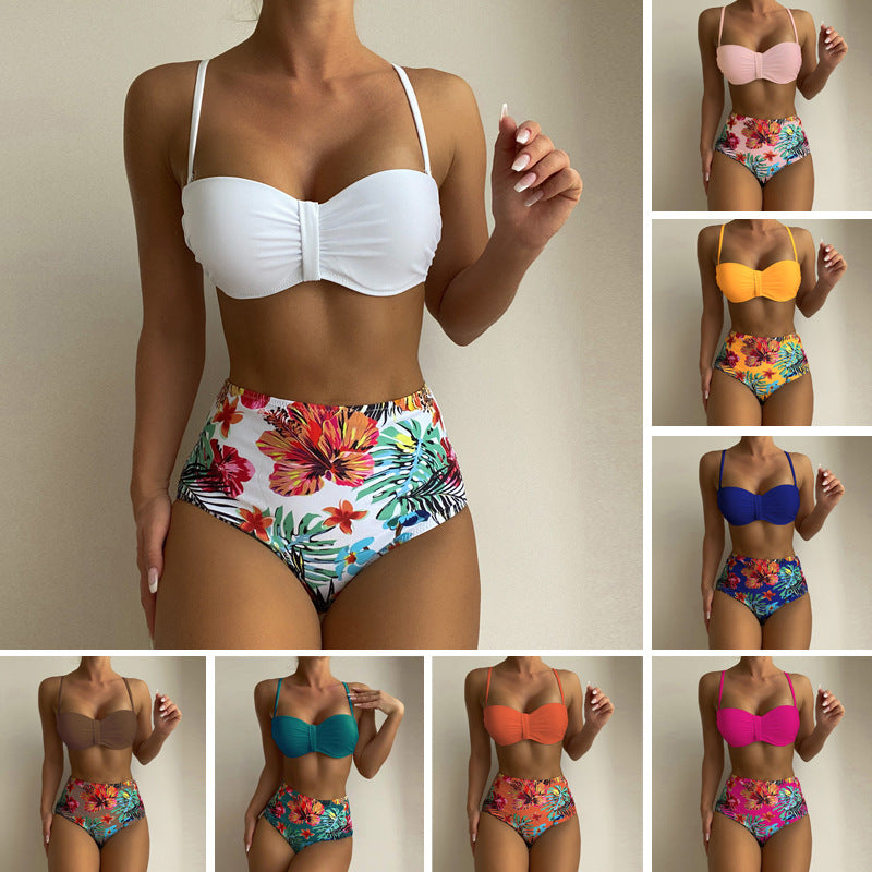 Blumiger Damen-Bikini mit Spaghetti-Trägern - Zwei-teiliger Badeanzug