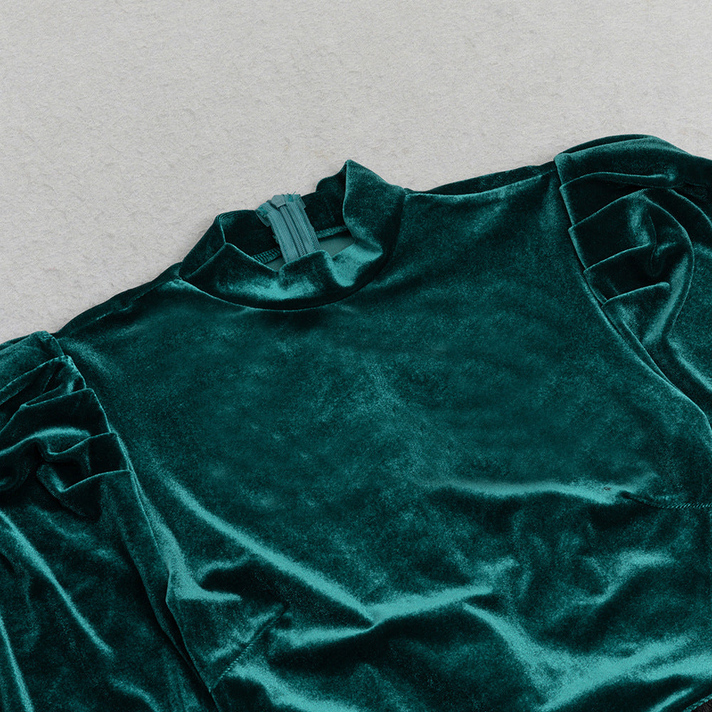 Langärmliges Hohlvelvet-Bubble-Kleid