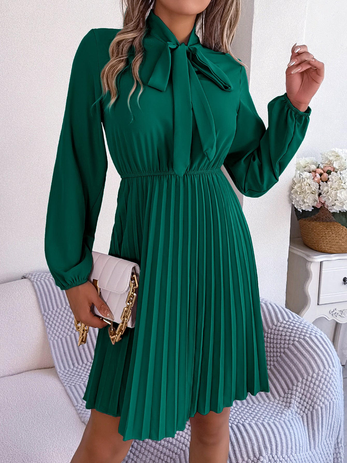 Damen Langarmkleid mit Taillenschnürung
