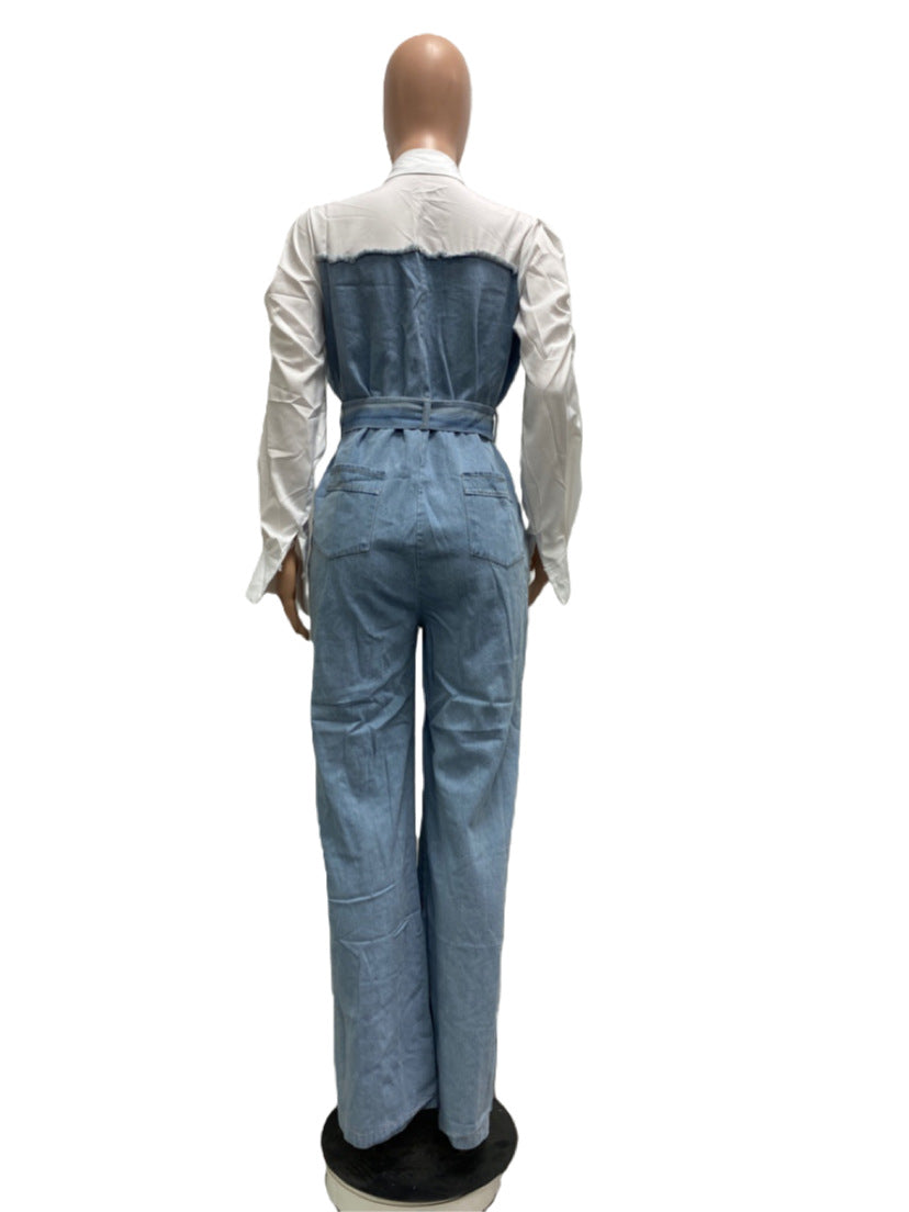 Lässiger Denim-Nähte Plus Größe Overall