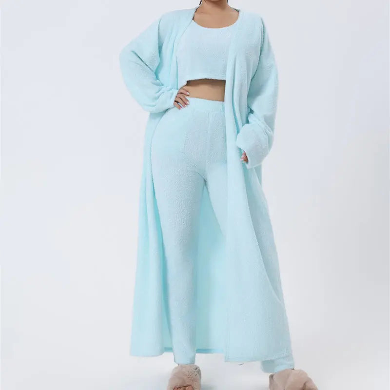Gemütliches Schlafanzug-Set: 3-teiliges Lounge-Set für Damen, süße Loungewear für kalte Wintertage