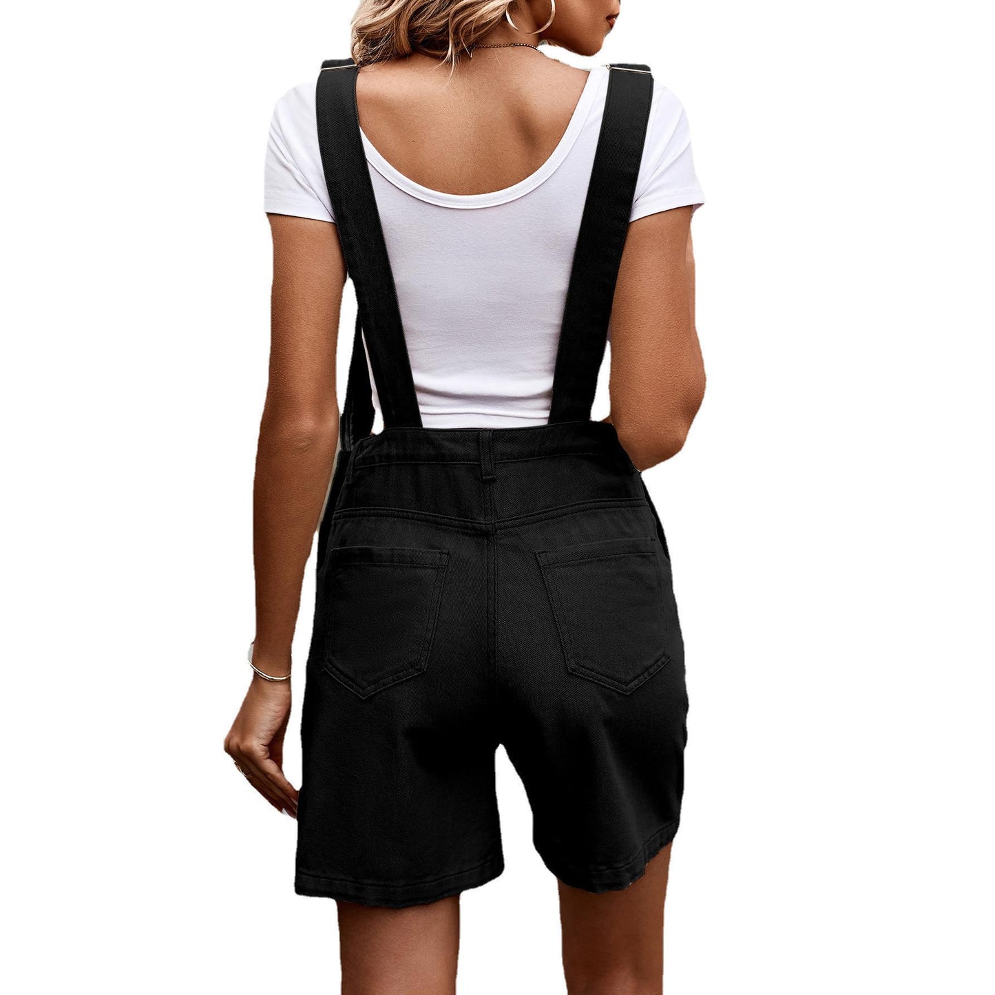 Denim-Hosenträger-Shorts für Damen, lässige Hose