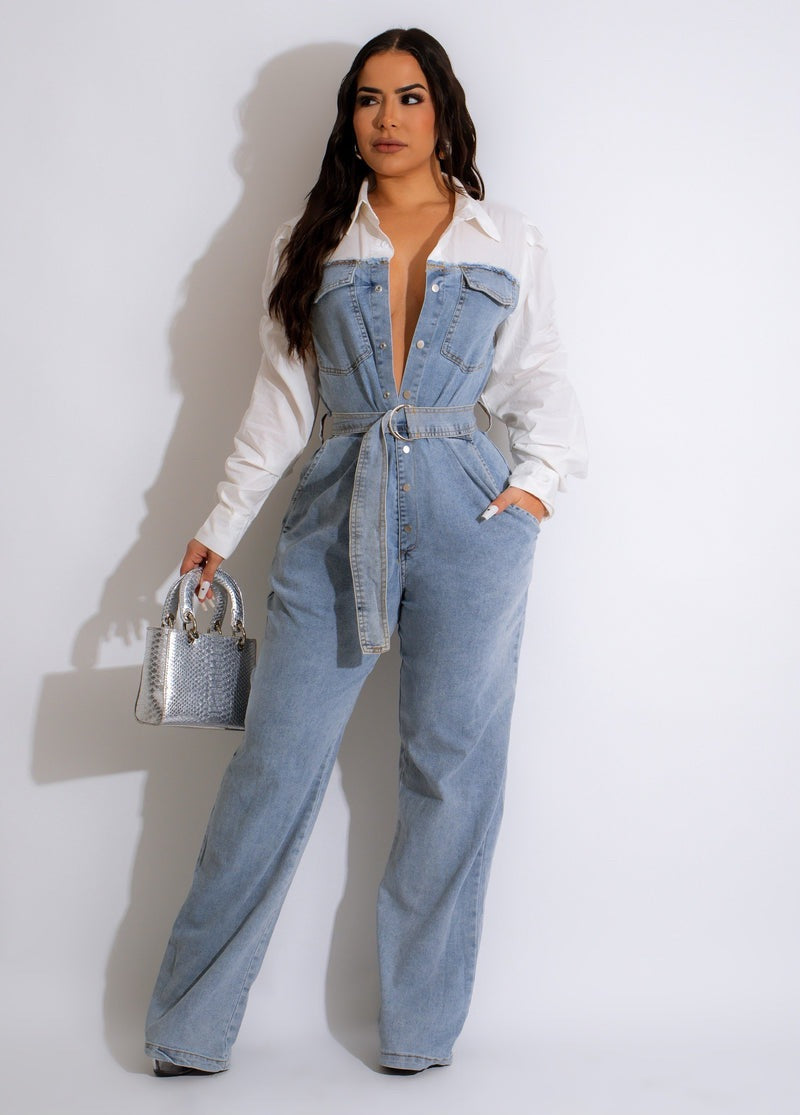 Lässiger Denim-Nähte Plus Größe Overall