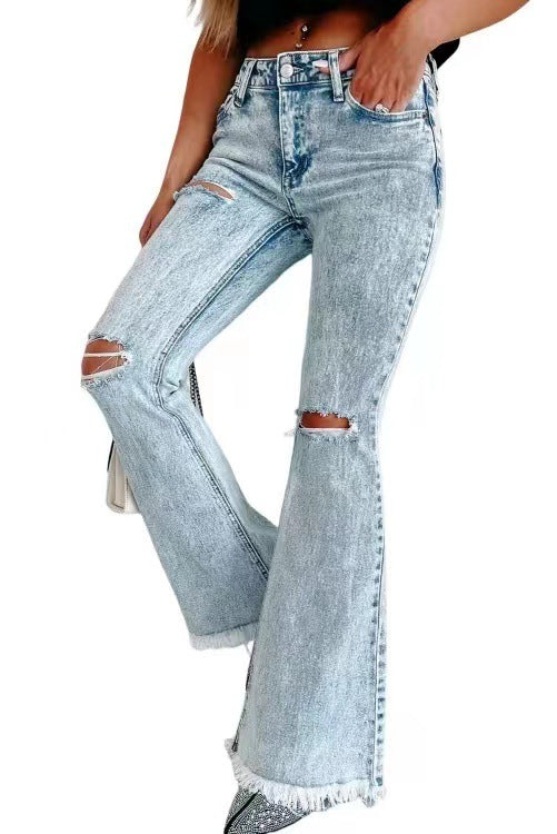 Damenmode Waschung High Waist Zerrissene Jeans