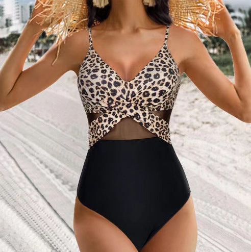 Einteiliger Badeanzug mit Halfter-Ausschnitt und Kreuzgurt-Design für Damen