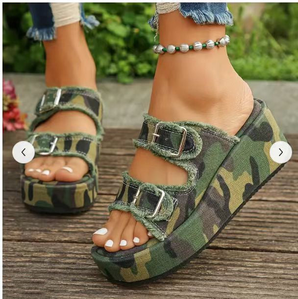 Damen Denim-Sandalen mit Schnalle