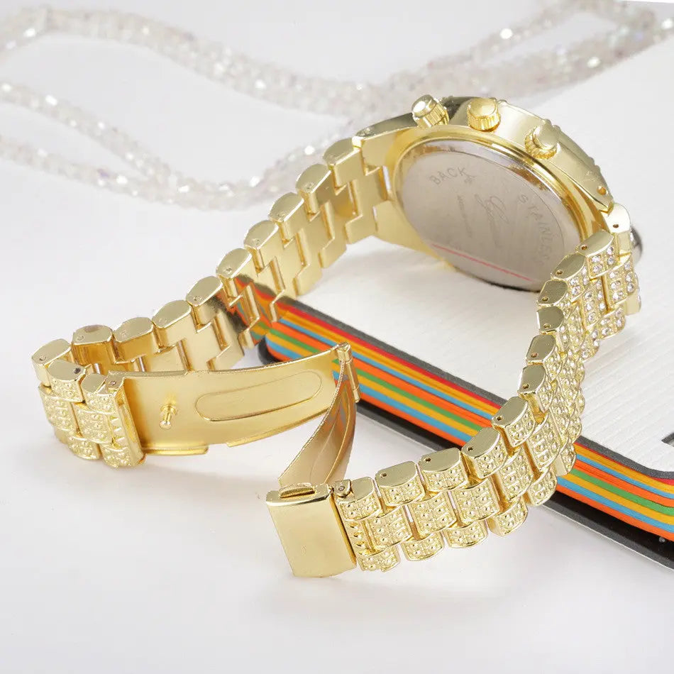 Damen Quarz Armbanduhr aus Edelstahl mit Kristallen - Stilvolle Luxusuhr
