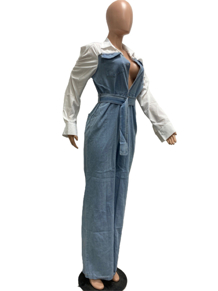 Lässiger Denim-Nähte Plus Größe Overall