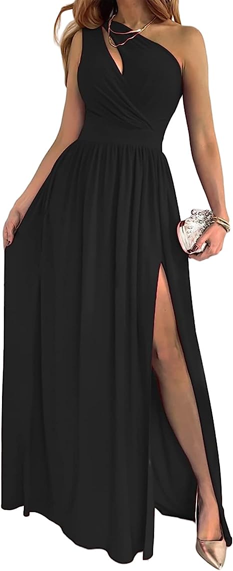 Elegantes Damen-Cocktail-Maxikleid mit Ein-Schulter-hohem geteiltem Ausschnitt