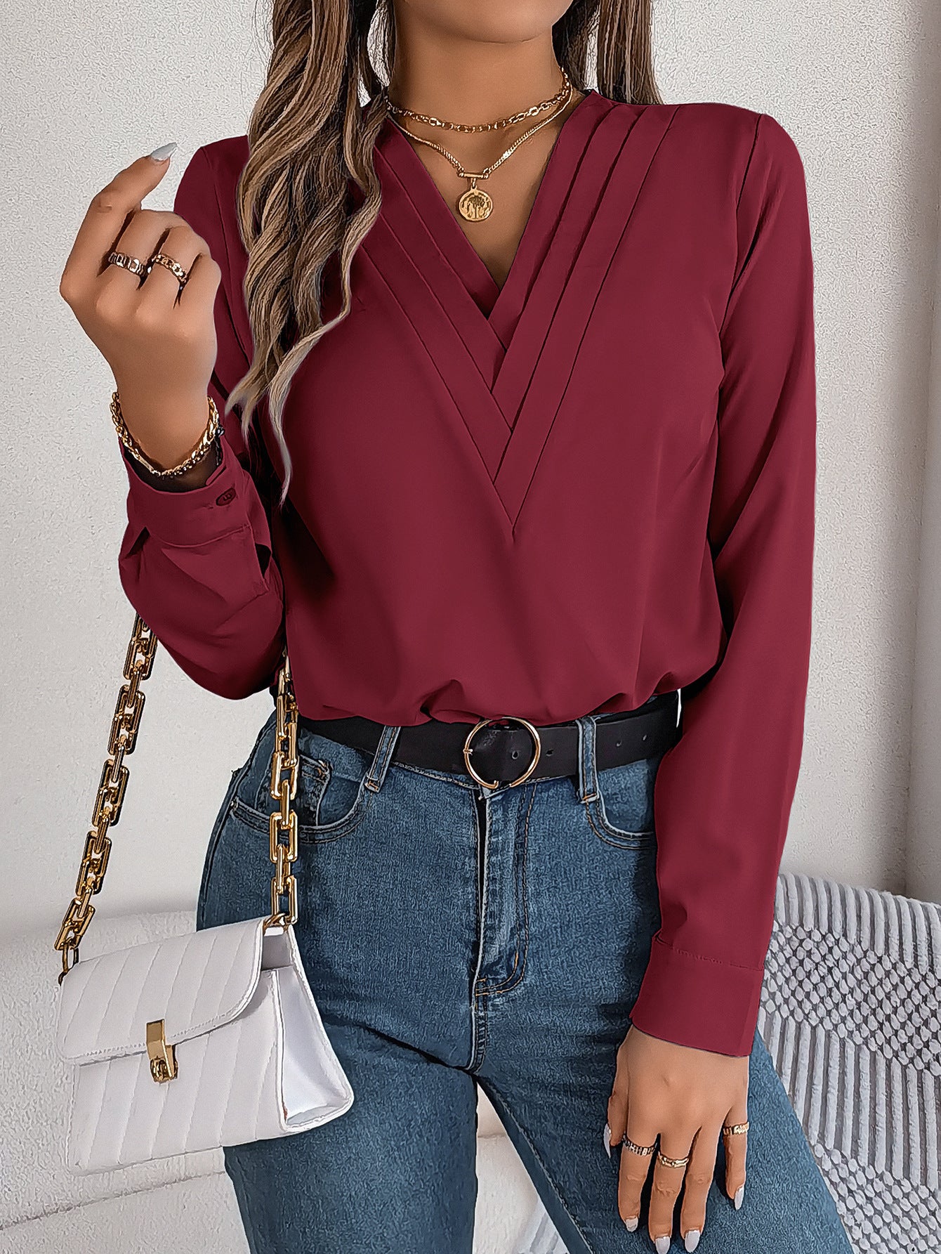 V-Ausschnitt Elegante Bluse