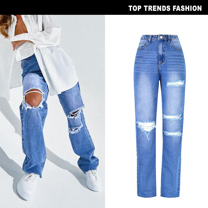 Damen-Hose mit geradem Bein aus Baumwoll-Denimstoff