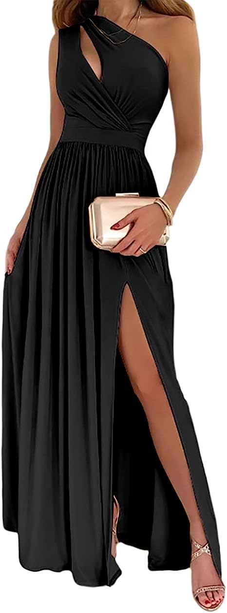 Elegantes Damen-Cocktail-Maxikleid mit Ein-Schulter-hohem geteiltem Ausschnitt