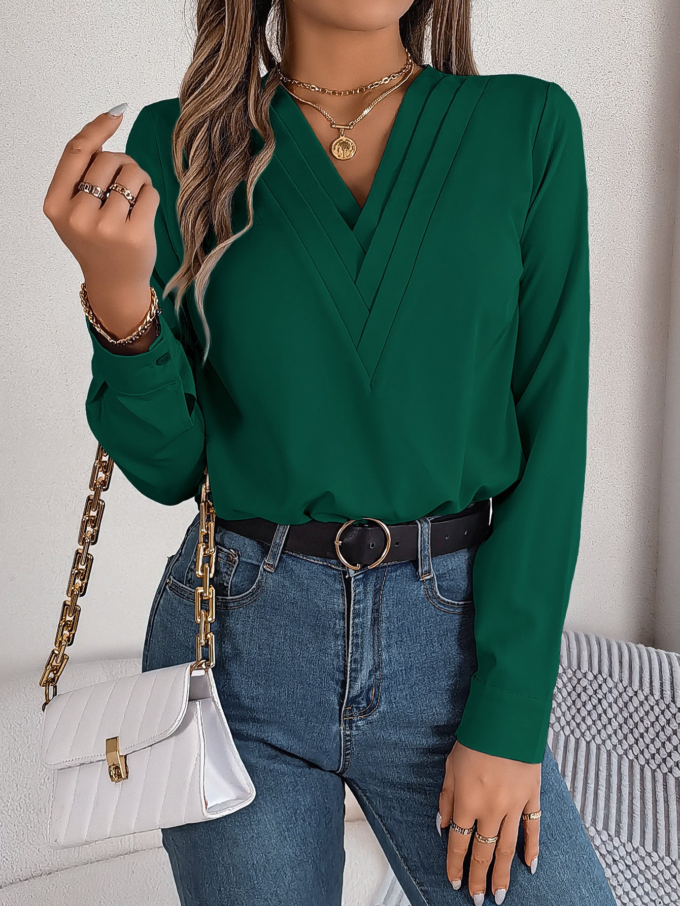 V-Ausschnitt Elegante Bluse