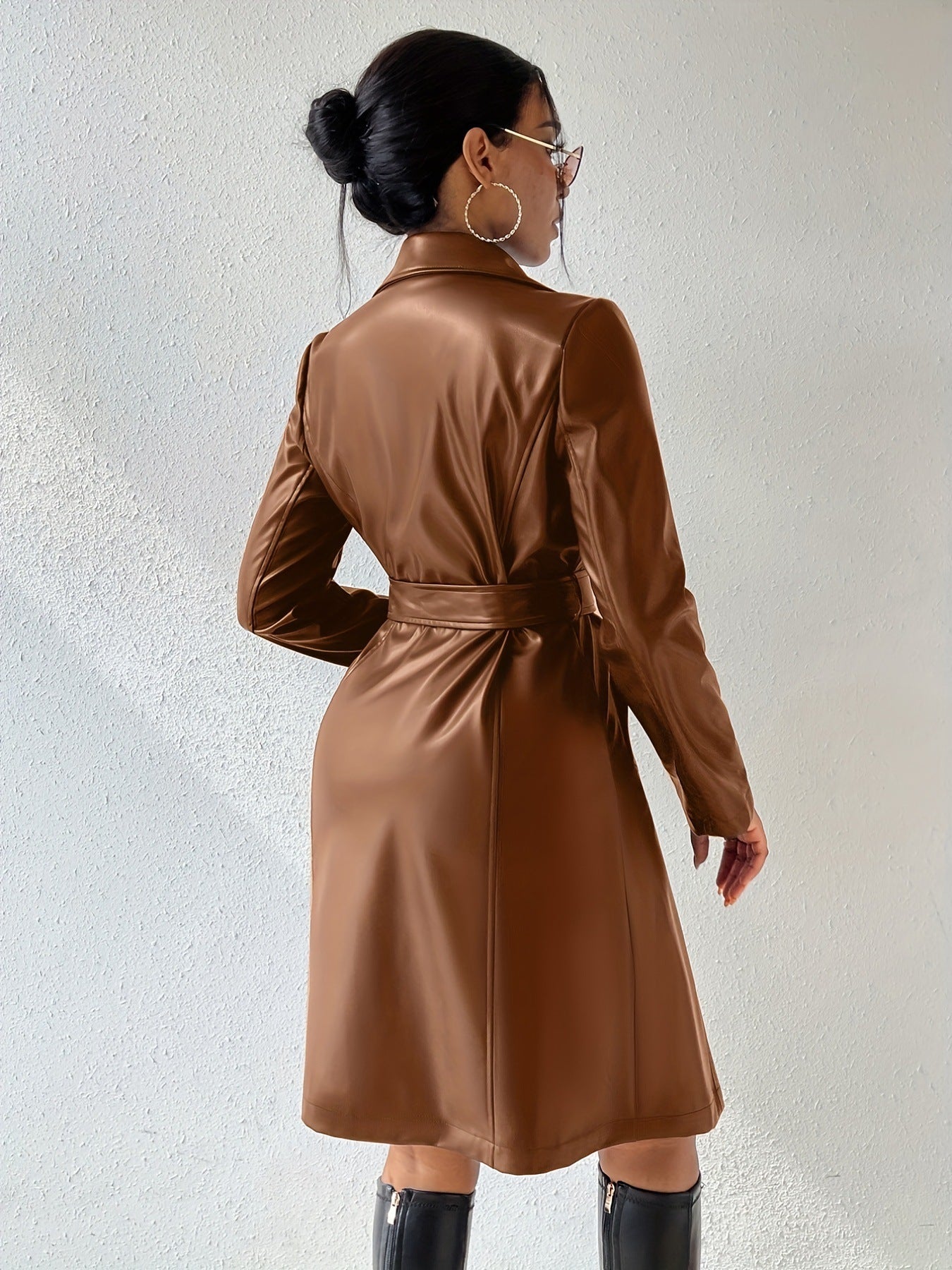 Damen Langärmliger PU-Trenchcoat mit schlanker Passform