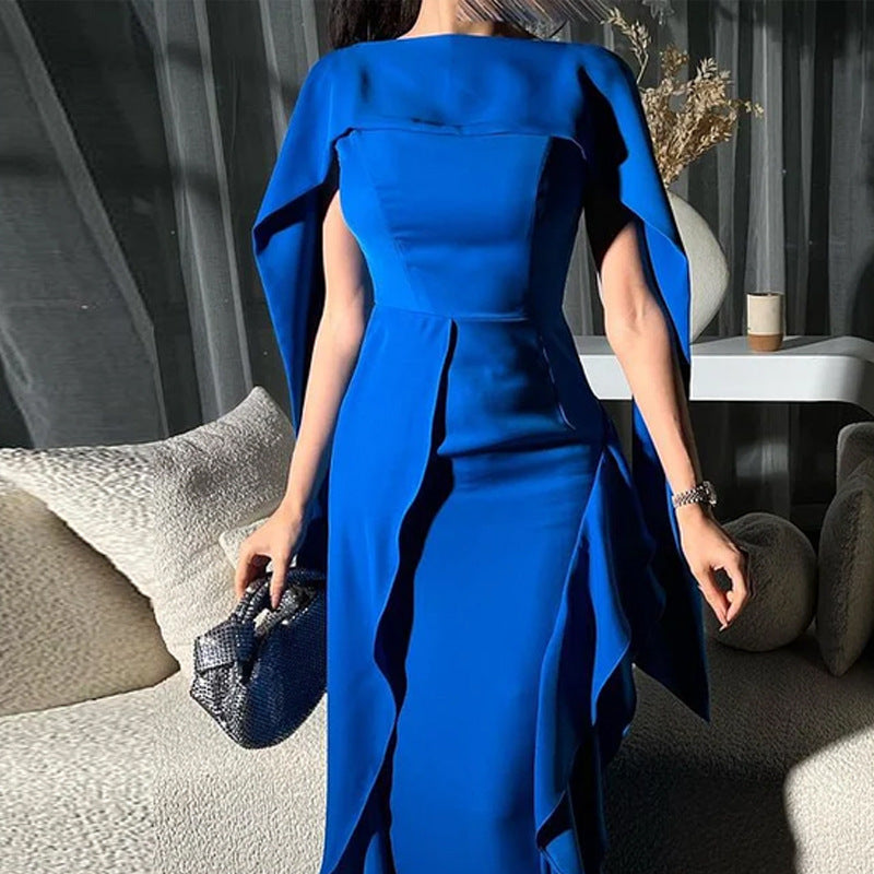 Herbstliches Patch-Kleid mit hochwertigem Schulterfrei-Temperament