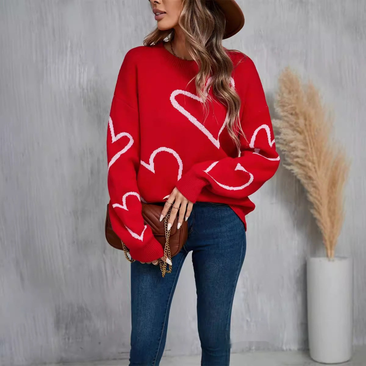 Damen Valentinstags-Pullover mit Herzmotiv - FashionGlam