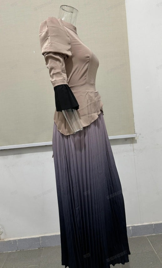 Damen Kleid mit Patchwork-Design und Rundhalsausschnitt