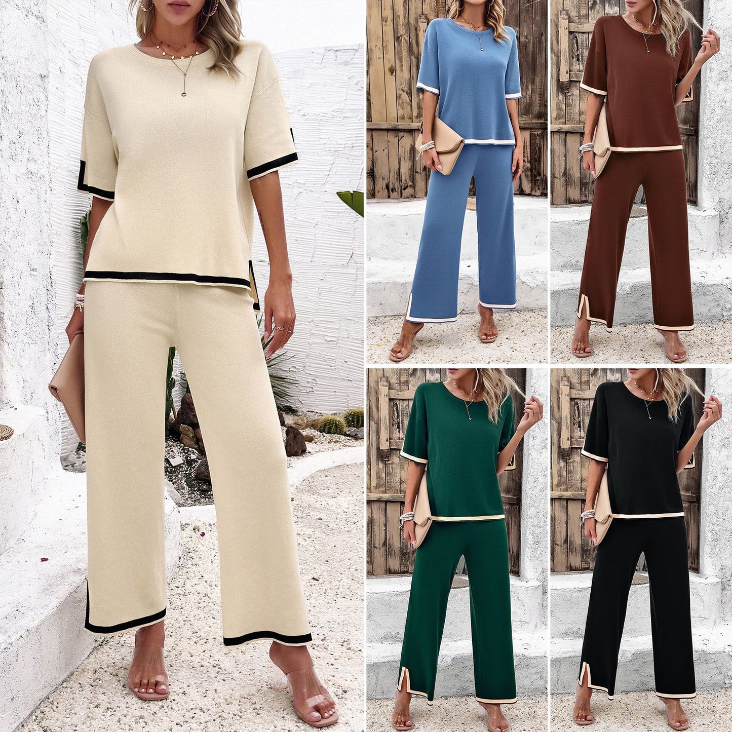 Damen Mode Temperament Freizeit Kurzarm Strick anzug