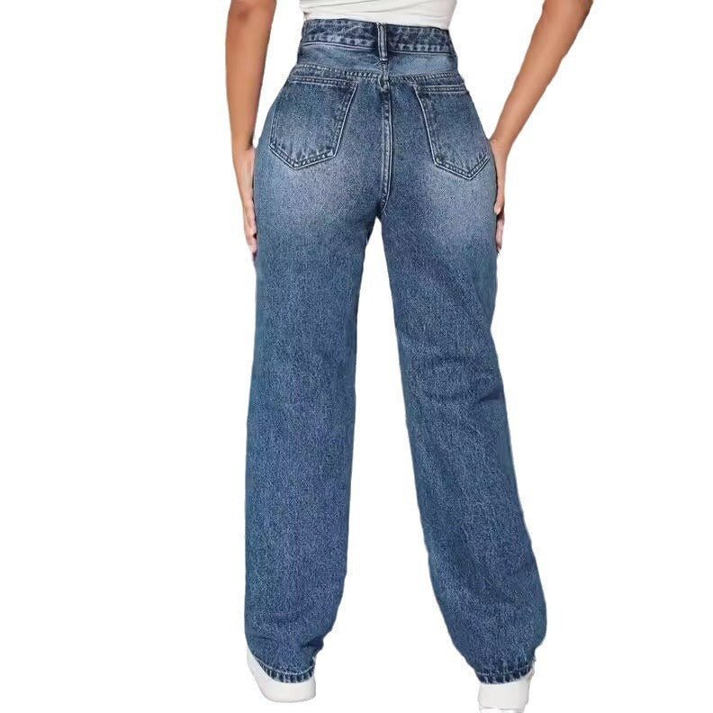 Himmelblaue High-Waist Streetstyle-Hose