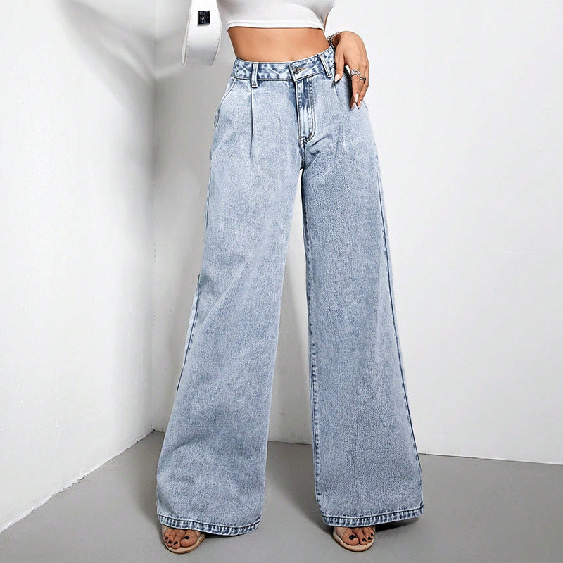 Damen Weite-Bein-Drapierte Lose Jeans