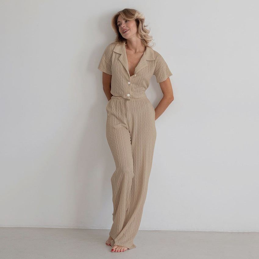 Damen Modische einfache einfarbige Kurzarmhose Pyjama Zweiteiliges Set