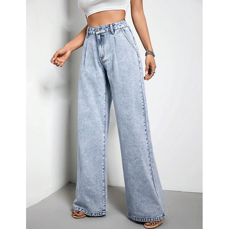 Damen Weite-Bein-Drapierte Lose Jeans