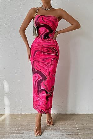 Damenkleid mit ärmellosem Print und Schlitzsaum am Saum
