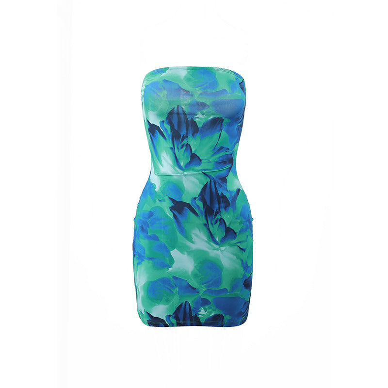 Damen Bandeau-Kleid mit Blumenmuste
