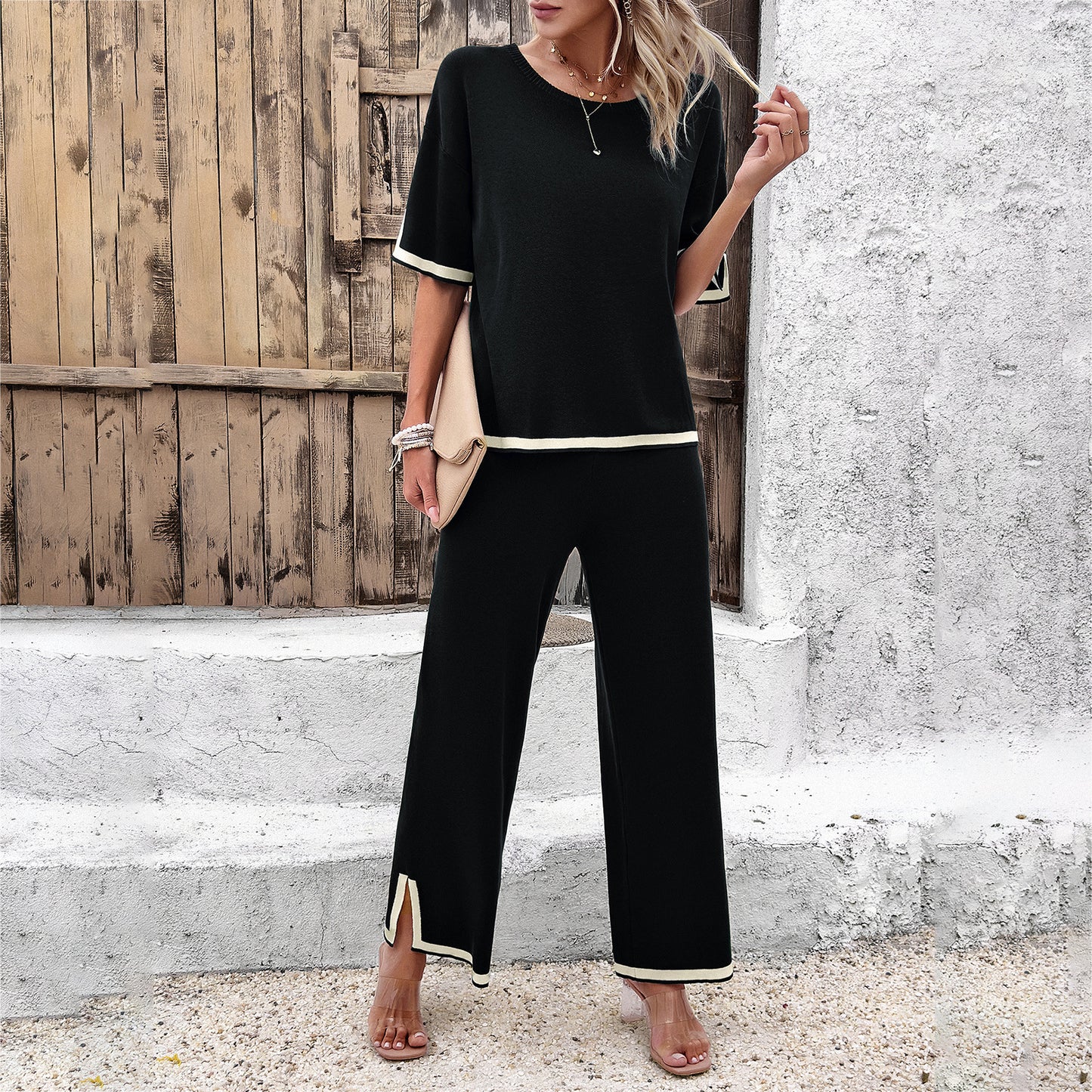 Damen Mode Temperament Freizeit Kurzarm Strick anzug