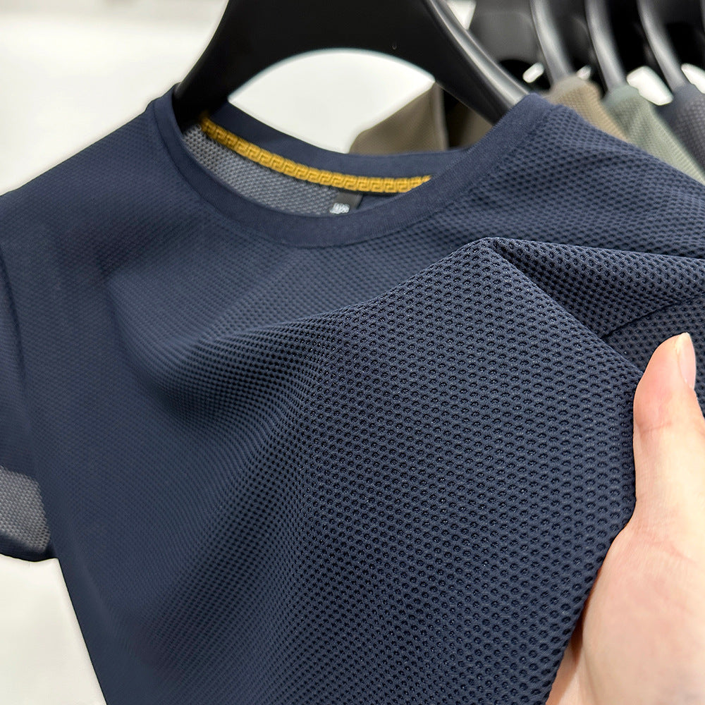 Herren Modisches Lässiges Atmungsaktives Netz Rundhals Kurzarm T-Shirt
