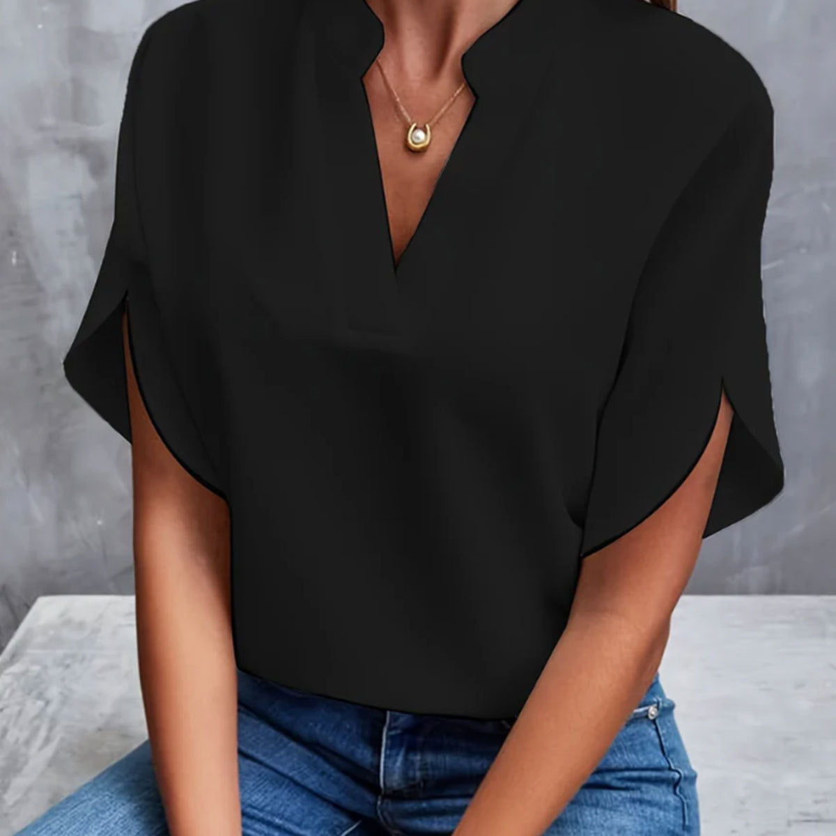 Sommer V-Ausschnitt Damen Kurzarm-Shirt