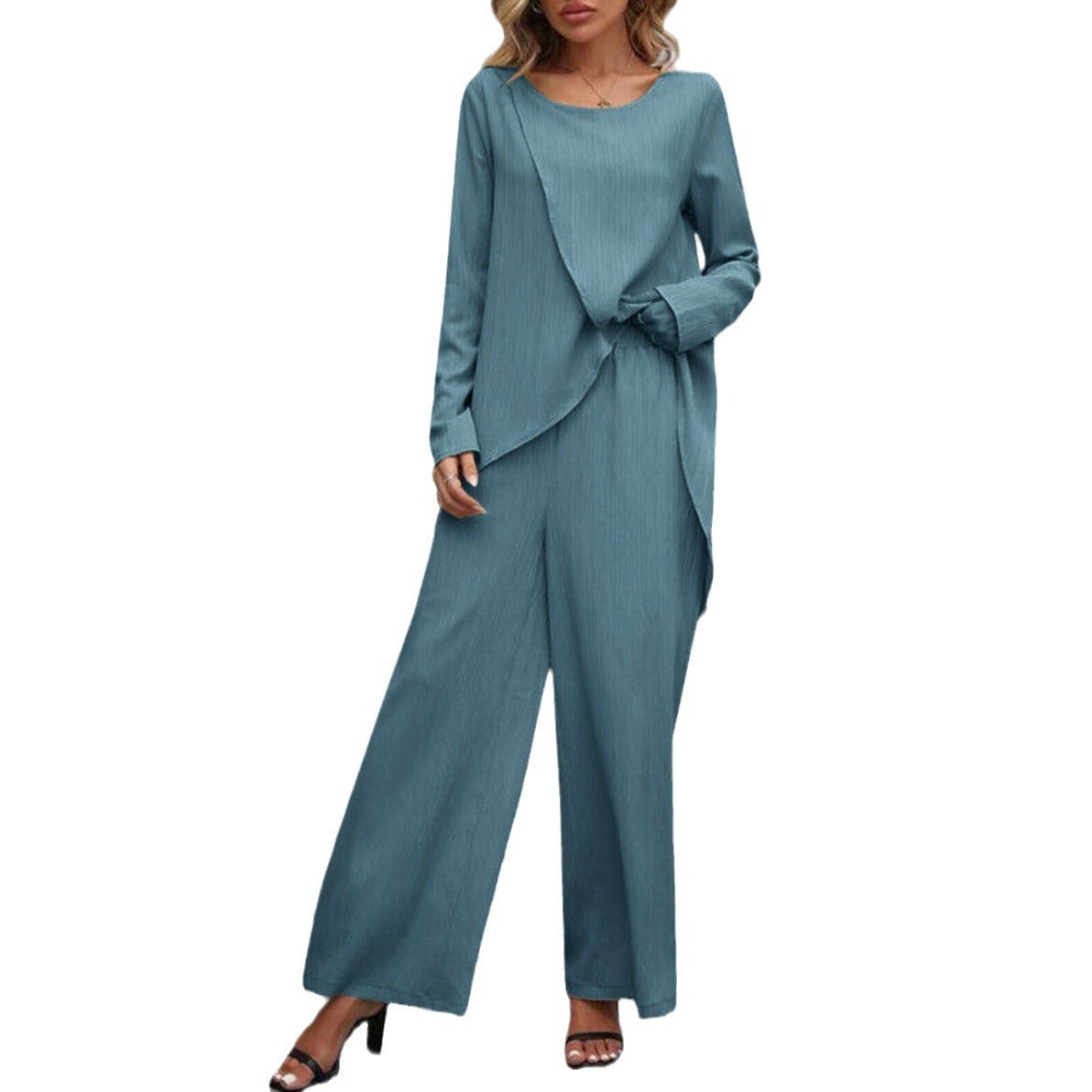 Langarmtop mit unregelmäßigem Saum und weite Hose mit elastischer Taille