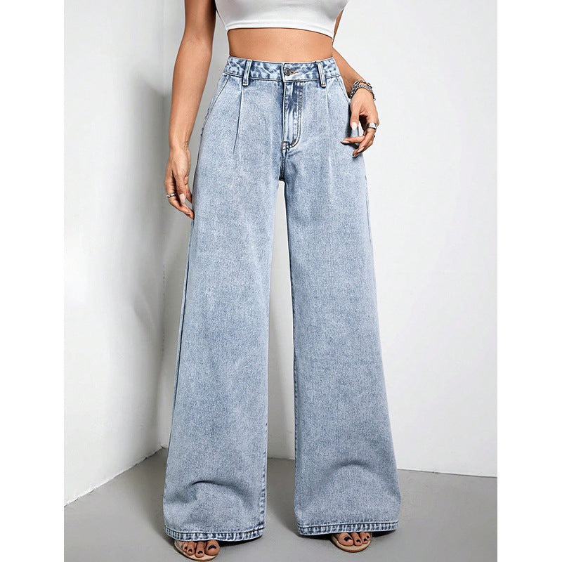 Damen Weite-Bein-Drapierte Lose Jeans