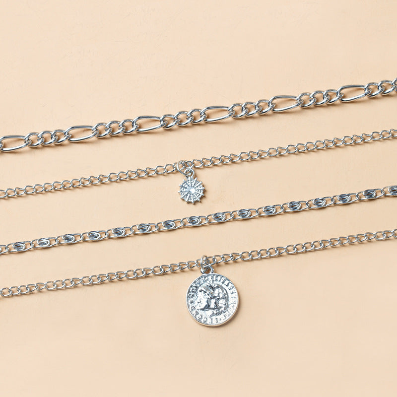 Mehrschichtige Halskette mit Porträtmünzen und breiter Kette für Damen