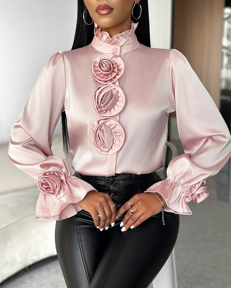 Damen Blusenshirt mit 3D-Blumen