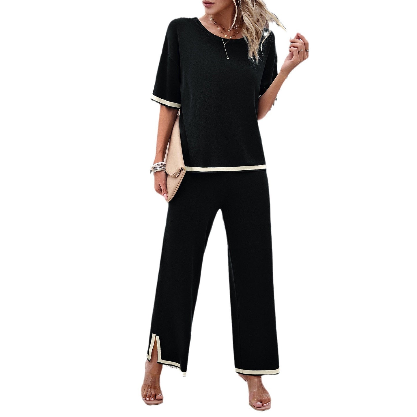Damen Mode Temperament Freizeit Kurzarm Strick anzug