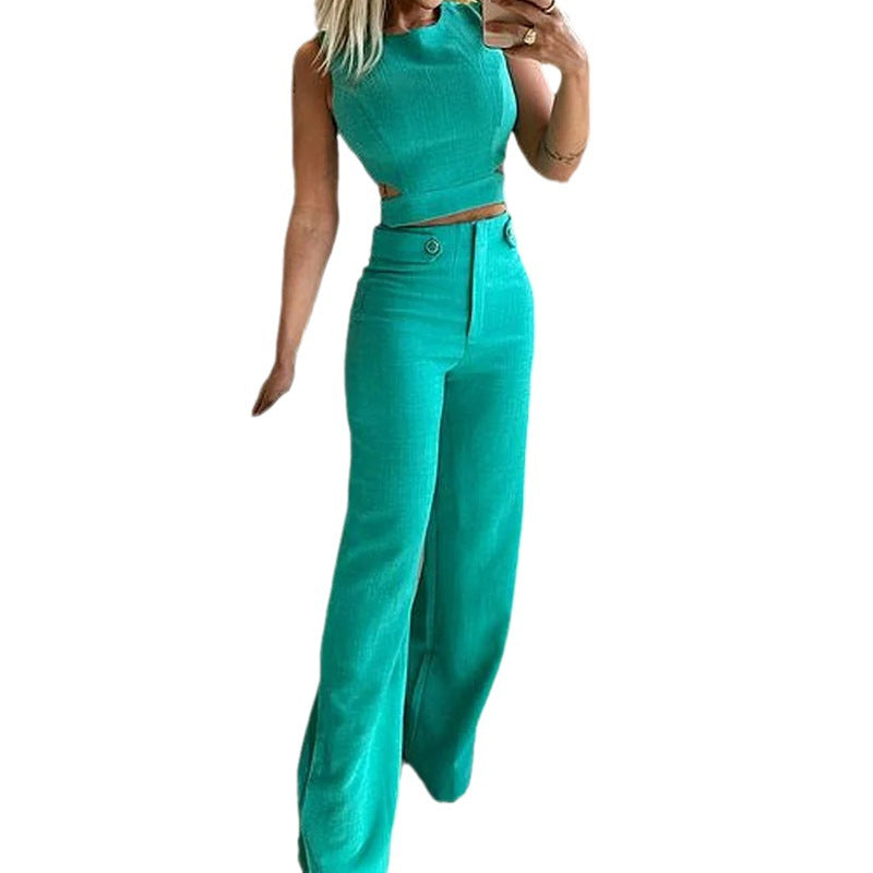 Elegantes Damen-Zweiteiliges Set mit einfarbiger Hose