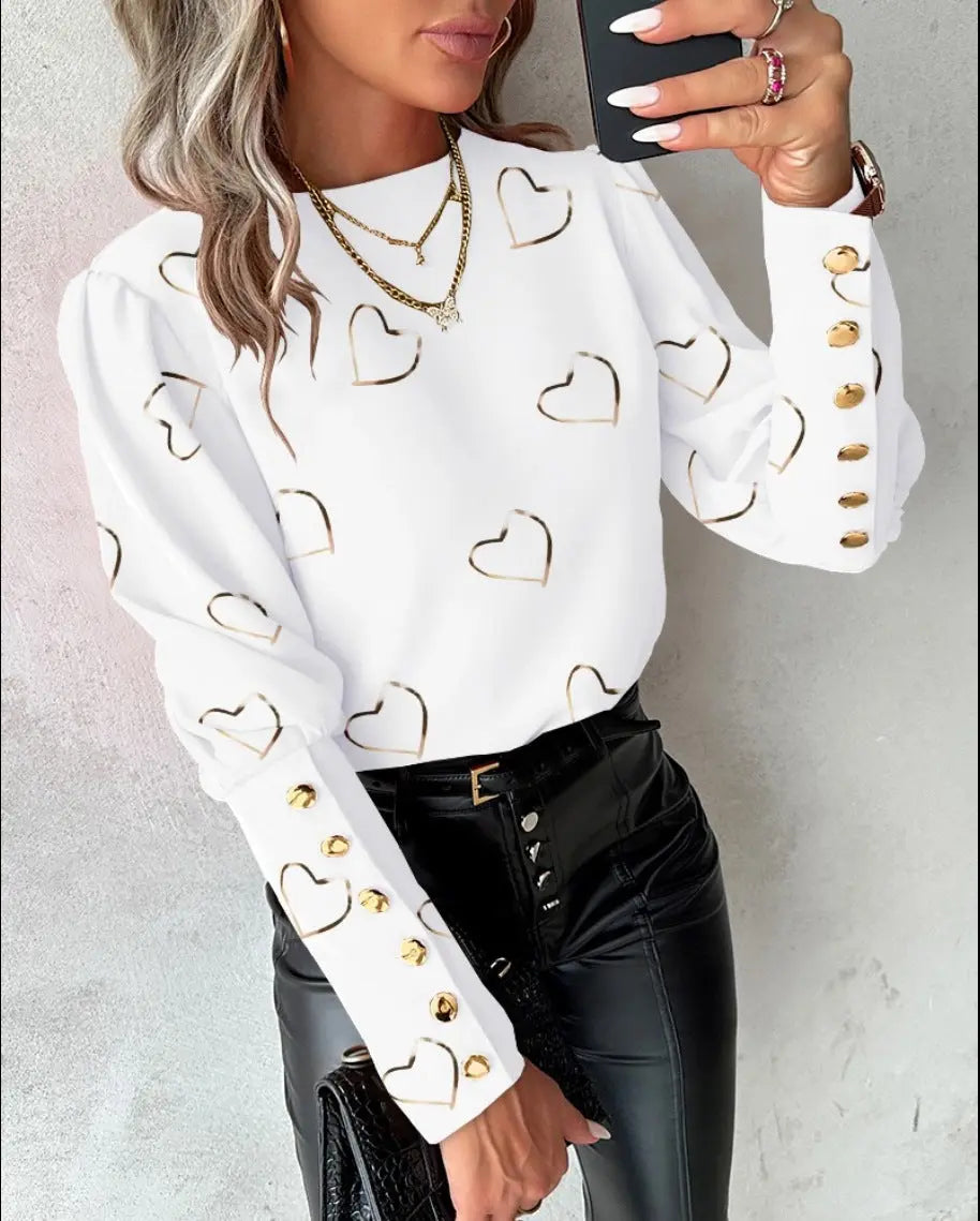 Blütenzauber Langarm Rundhals Knopfshirt für Damen