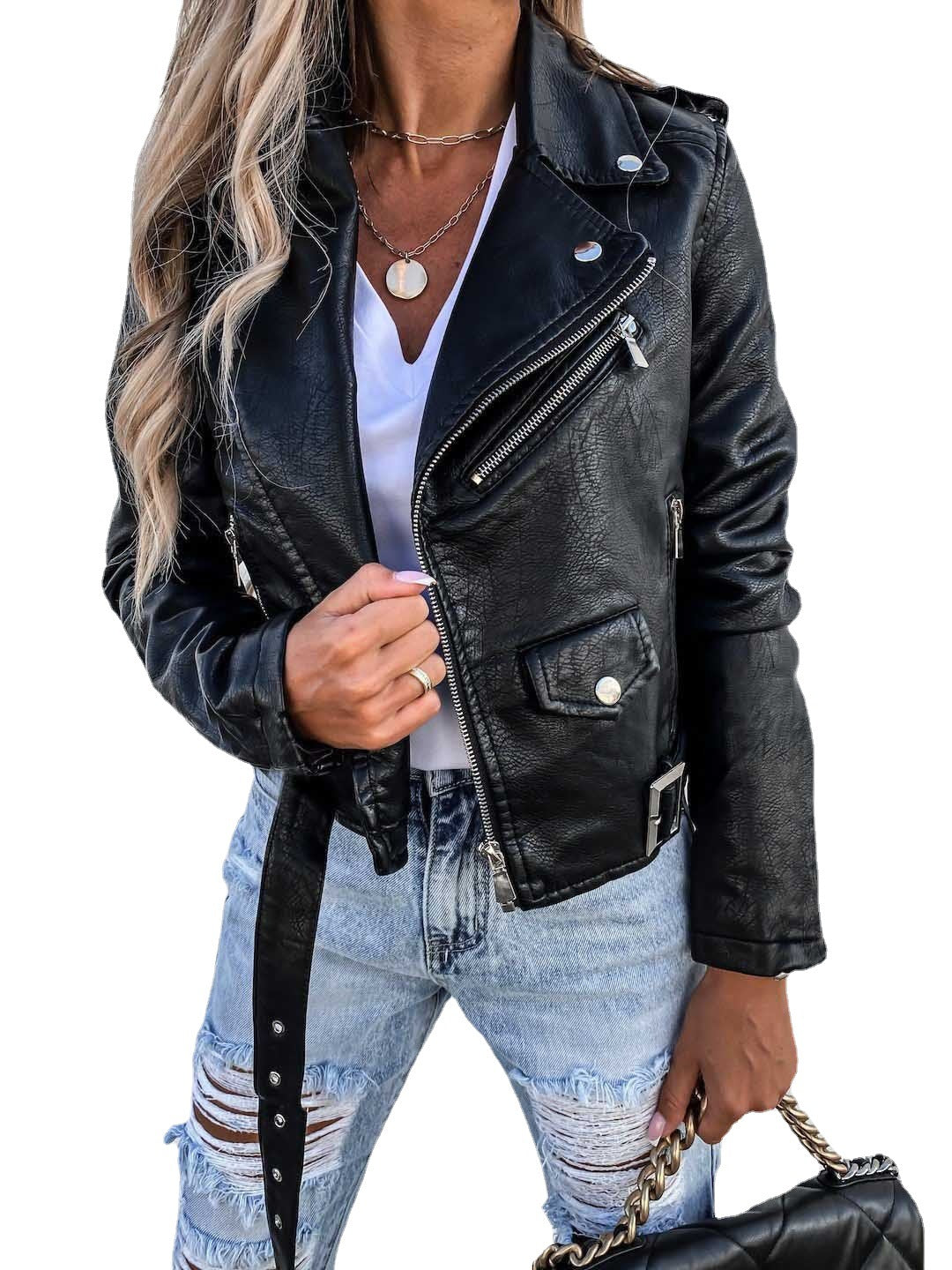 Top-PU-Ledermantel Kurzer Reißverschluss-Jacke